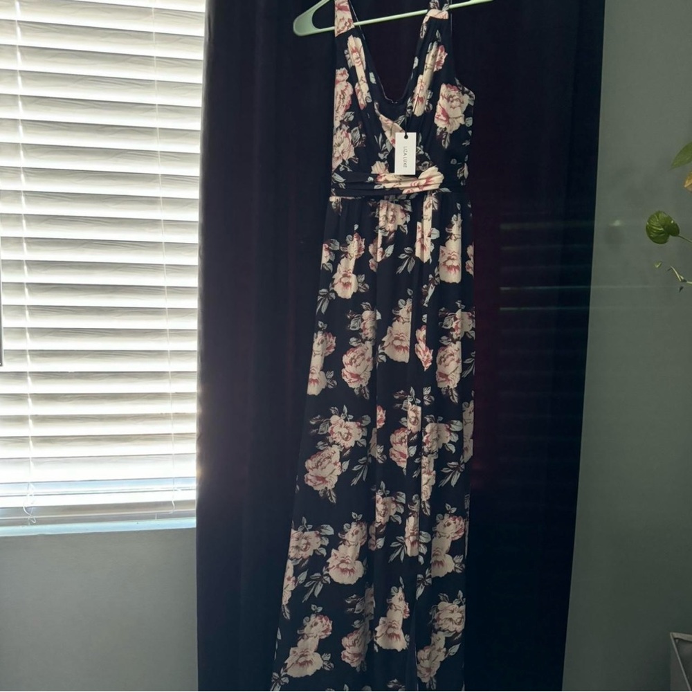 Liza luxe Floral Black and Pink Maxi Dress